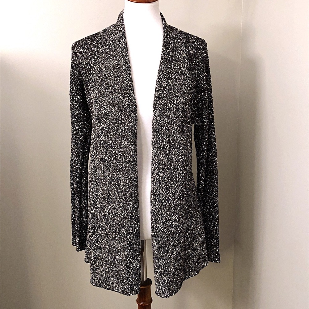 Eileen Fisher textured black/white open cardigan
